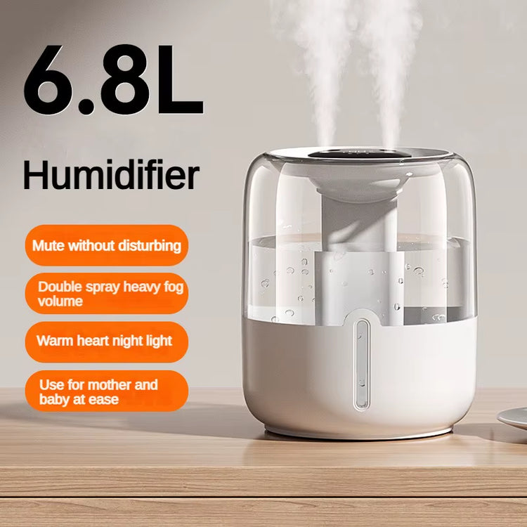 6.8L Large Capacity Air Humidifier, USB Aromatherapy Essential Oil Diffuser, Dual Nozzle, Home, Bedroom, Office